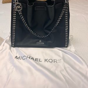 Michael Kors Mina Pebble Embossed Leather Large Chain Shoulder Tote Bag